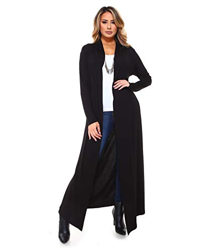 Isaac Liev Damen Maxi Cardigan - Lässige Lange Flowy Open Front Bodenlang Drape Leichter Duster Sweater Made in USA - Schwarz - Mittel von Isaac Liev