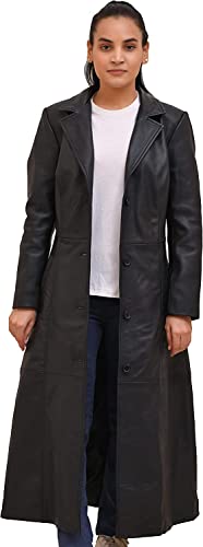Isaac & David Chicago Langer Ledermantel für Damen – Lammfell Schwarz Ganzkörper Trenchcoat – Leder Automantel, Schwarz, X-Large von Isaac & David Chicago