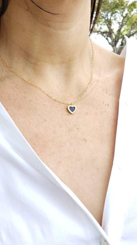 Cz Pave Herz Halskette Mit Blauen Und Weißen Steinen - Boho Hippie Style Cubic Zirkonia Anhänger von IsabellaCelini