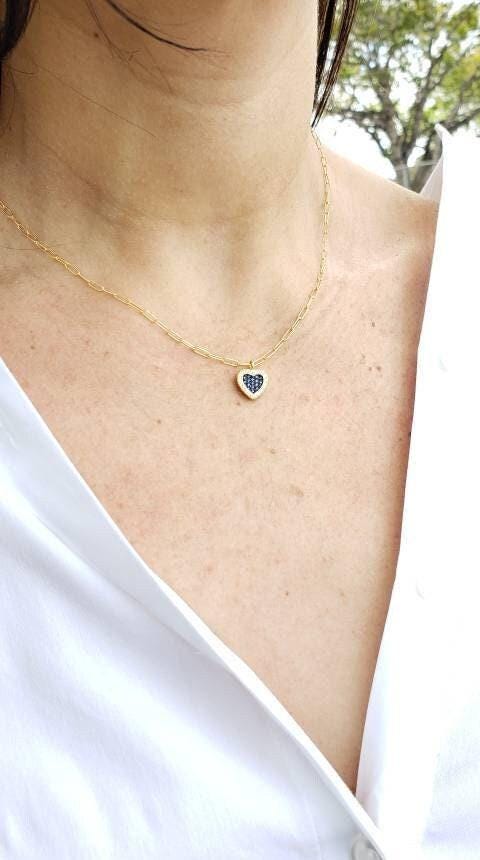 Cz Pave Herz Halskette Mit Blauen Und Weißen Steinen - Boho Hippie Style Cubic Zirkonia Anhänger von IsabellaCelini