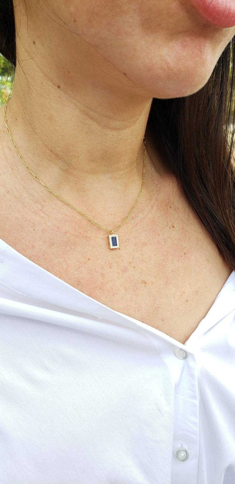 Cz Sapphire Zirkon Anhänger Halskette, Personalisierte Boho Und Hippie Style Minimal Pave Kettenhalskette von IsabellaCelini