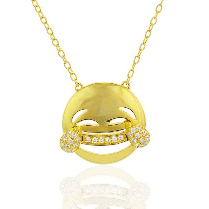 Emoji Face Lustige Anhänger-Halskette, Lachendes Emoji Smiley-Gesicht & Zirkonia Nette Freudentränen-Halskette von IsabellaCelini