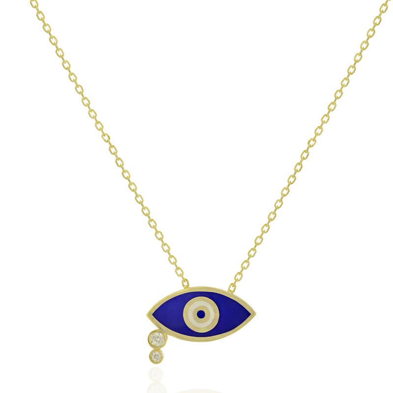 Evil Eye Halskette Gold Emaille Mit Blauem Detail-Anhänger von IsabellaCelini
