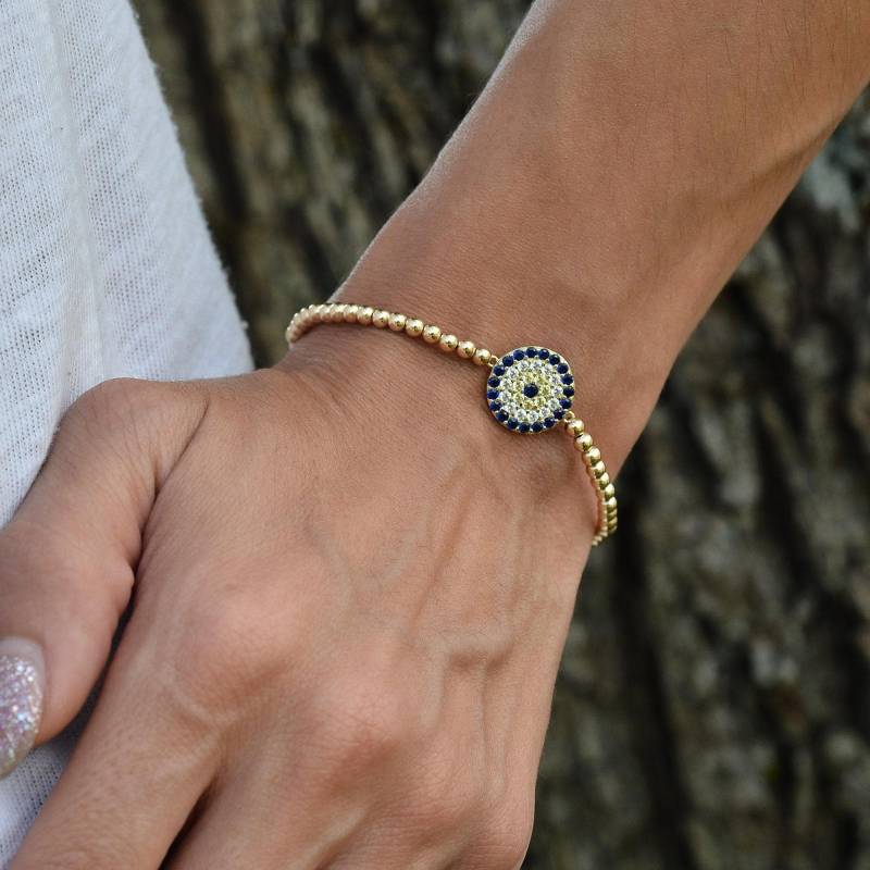 Gold Evil Eye Schutz Armband - Damen Perlen Anhänger Schmuck Für Good Luck Stacking von IsabellaCelini