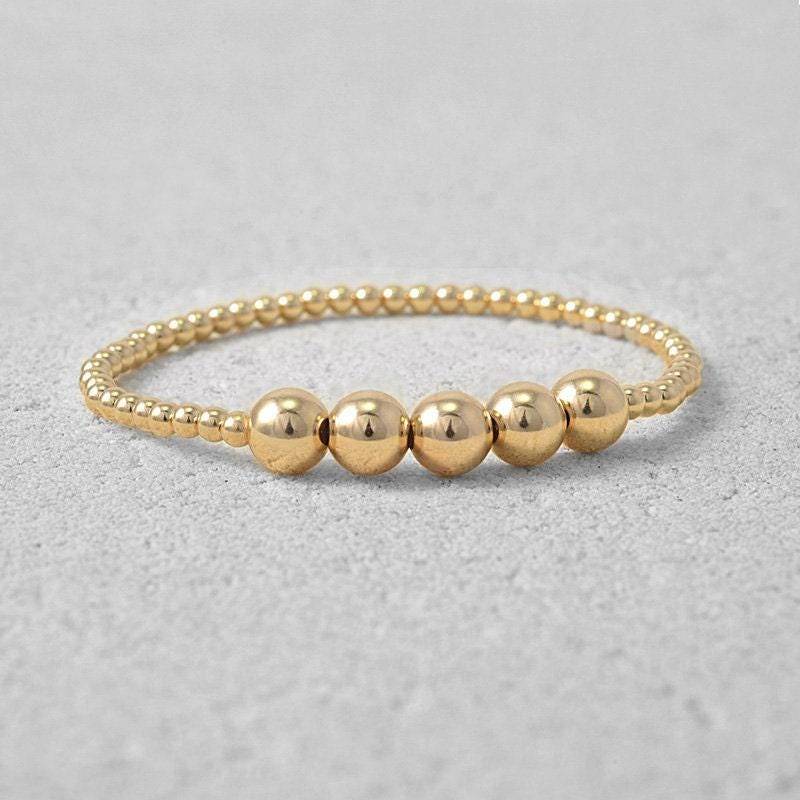 14Kt Gold Filled Perlenarmband - 3 Mm Und 7 Abschnitte Zarter Boho-stil Für Frauen Anlauffrei, Wasserdicht von IsabellaCelini
