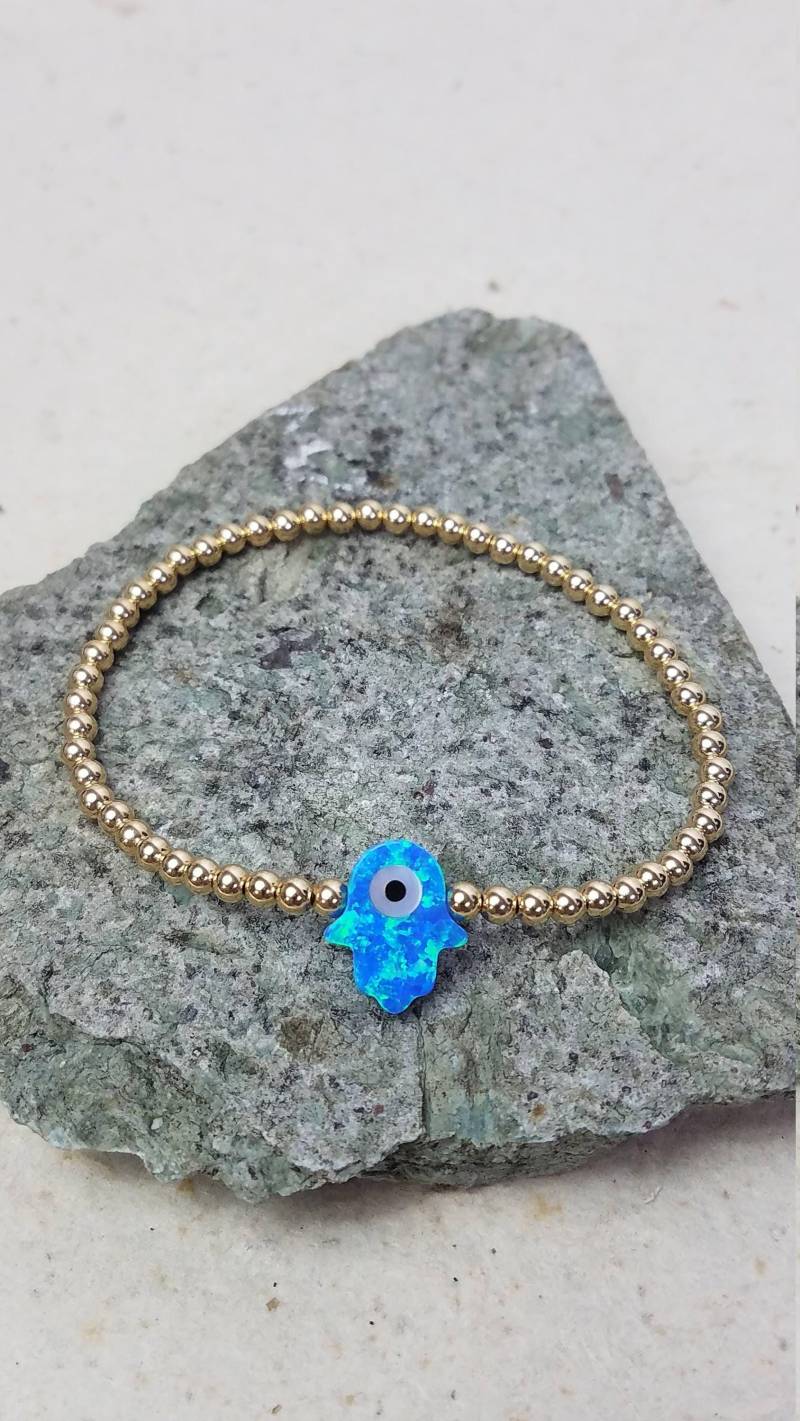 Hamsa Evil Eye Opal Anhänger Armband - Spiritueller Schutz Gold Filled Good Luck Hand Stapelbar, Anlaufgeschützt von IsabellaCelini