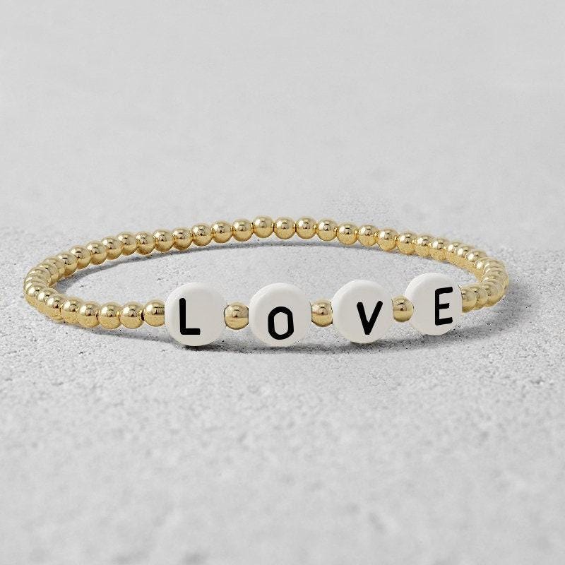 Personalisierte Gold Gefüllt Name Armband - Stretch Nicht Tarnish Perlen Kundengerechter Buchstabe Schmuck von IsabellaCelini