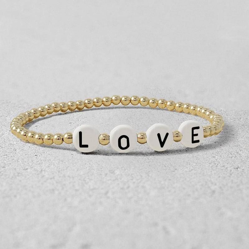 Personalisierte Gold Gefüllt Name Armband - Stretch Nicht Tarnish Perlen Kundengerechter Buchstabe Schmuck von IsabellaCelini