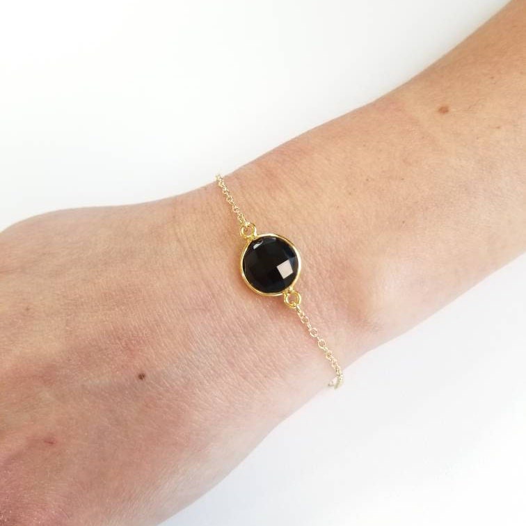 Schwarz Onyx Anhänger Sterling Silber Armbänder, 14Kt Gold Filled Kette Isabella Celini, Zierliche Geschenk Für Sie, Perfektes von IsabellaCelini