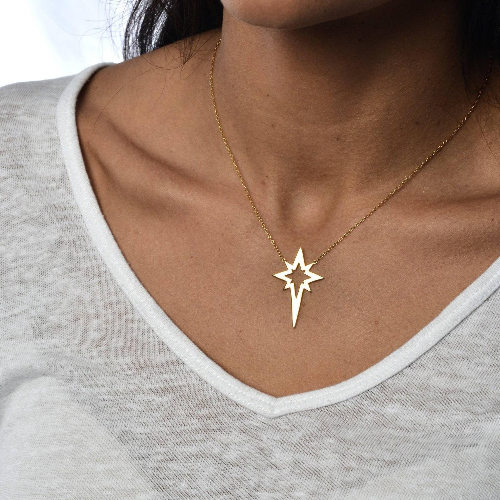 Stern-Halskette Sterlingsilber, Vergoldet - Kleiner 8-Punkt-Anhänger von IsabellaCelini