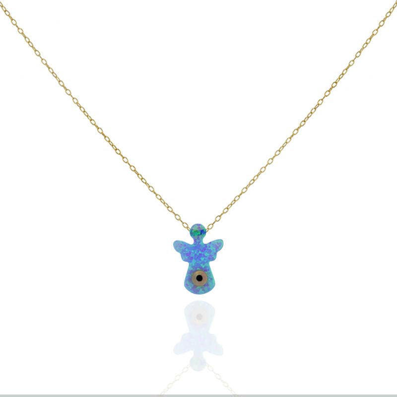Zierliche Opal Engel Halskette, Evil Eye Anhänger Gold Filled Kette von IsabellaCelini