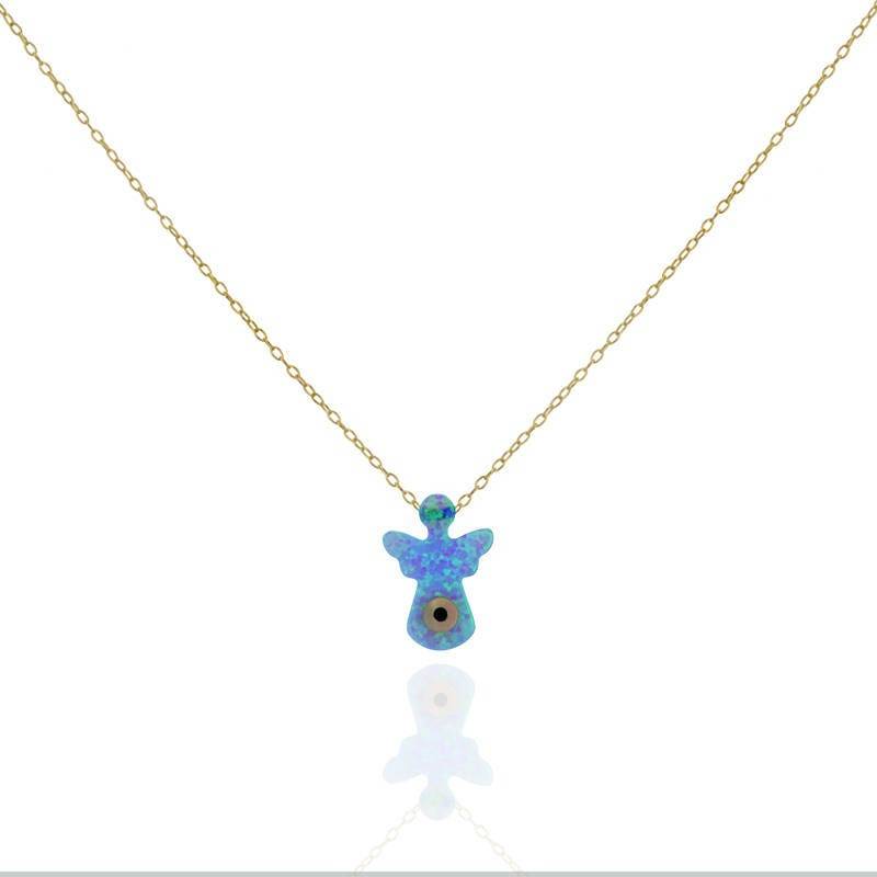 Zierliche Opal Engel Halskette, Evil Eye Anhänger Gold Filled Kette von IsabellaCelini