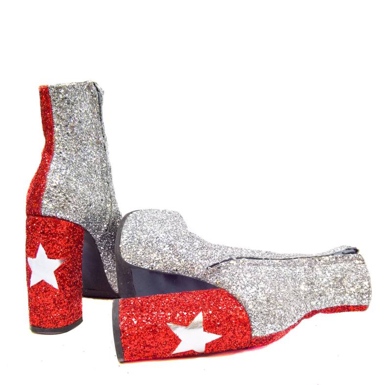 Harlekin Stardust Stern Plateau Glitter Zirkus Stiefel - Isabella Mars Rot & Silber Metallic Star Vegane Schuhe Handgefertigt Auf Bestellung Harlekin Stardust Stern Plateau Glitter Zirkus Stiefel - Isabella Mars Rot & Silber Metallic Star Vegane Schuhe Handgefertigt Auf Bestellung von IsabellaMarsShop