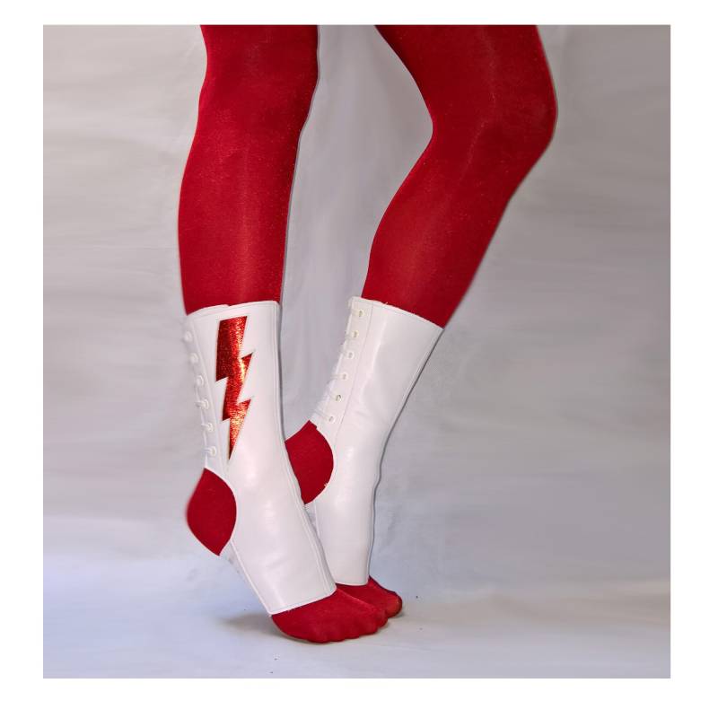 Isabella Mars Short Weiße Luftstiefel Mit Rotem Metallic Ziggy Blitz Leder Trapez Zirkus Gaiters Lyra, Trapez, Luftreif Isabella Mars Short Weiße Luftstiefel Mit Rotem Metallic Ziggy Blitz Leder Trapez Zirkus Gaiters Lyra, Trapez, Luftreif von IsabellaMarsShop