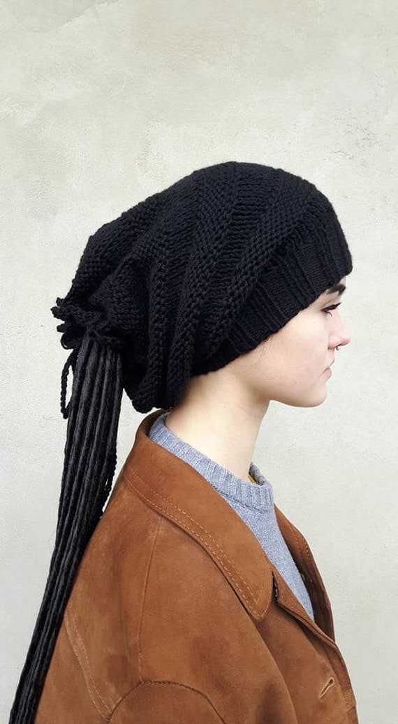 Schwarze Dreadlocks Mütze, Handgemachte Strickmütze, Wrap, Stirnband, Geschenk Für Ihn Sie, Versandfertig von Isabellwoolstudio