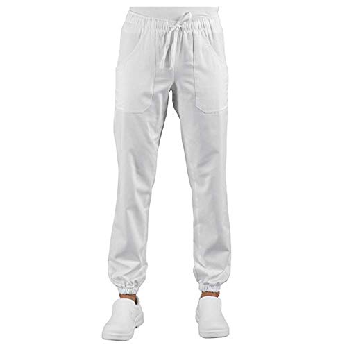 Isacco Medizinische Krankenschwesterhose weiß Herren Damen mit Gummizug am Knöchel Super Stretch 044878, ox044878-BLANC-L, Weiß, ox044878-BLANC-L 90 von Isacco