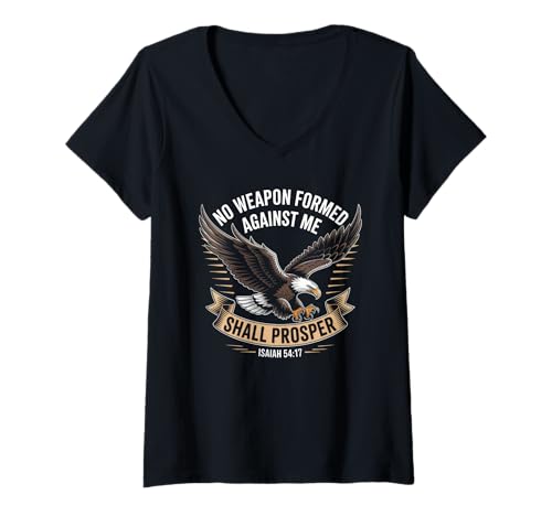 Damen Christian Faith Encouragement Isaiah 54:17 Bibelvers T-Shirt mit V-Ausschnitt Damen Christian Faith Encouragement Isaiah 54:17 Bibelvers T-Shirt mit V-Ausschnitt von Isaiah 54:17 Hebrew Bible Prayer Warrior