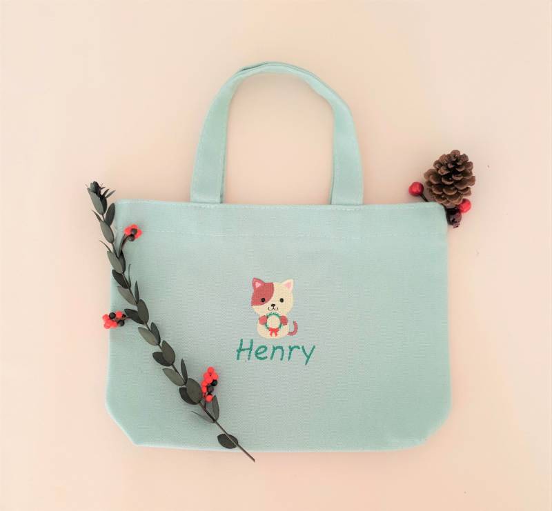 Kinder Tasche Mit Namen Personalisiert Mini Stofftasche Katze von IsamayaDesigns