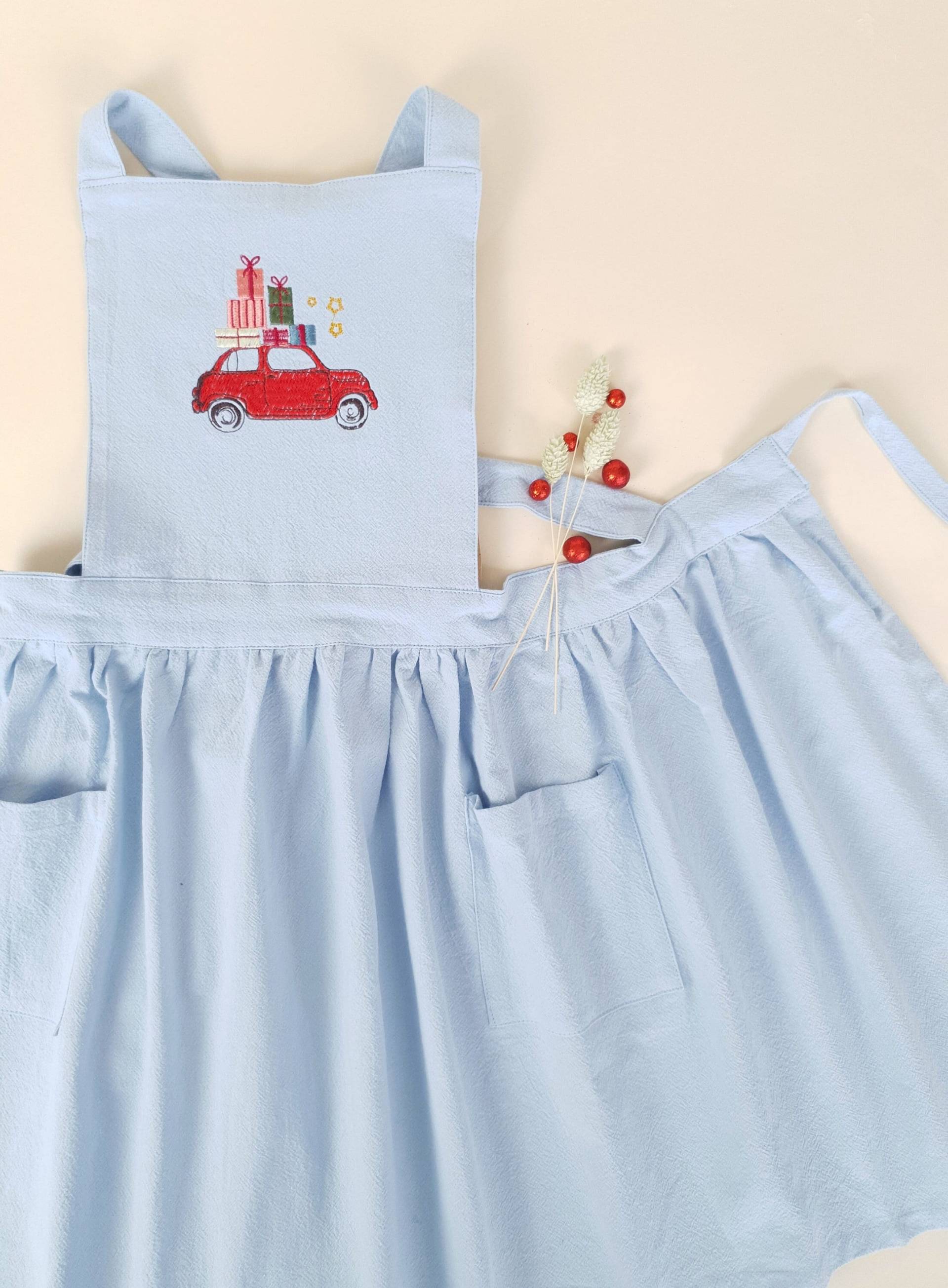 Kinderschürze Weihnachten Stickerei Schürzenkleid Schürze Kinder Leinen 4-7 Jahre 8-11 Personalisierbar Mit Name von IsamayaDesigns