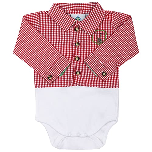 Body Hemd 60536 Trachtenhemd kariert Babybody Trachten langarm Kragen Strampler (80, rot) von Isar-Trachten