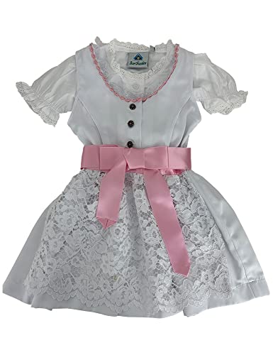 Isar-Trachten Baby Dirndl Maite 3-TLG. mit Bluse 63001 | Weiß Rosa 86 von Isar-Trachten