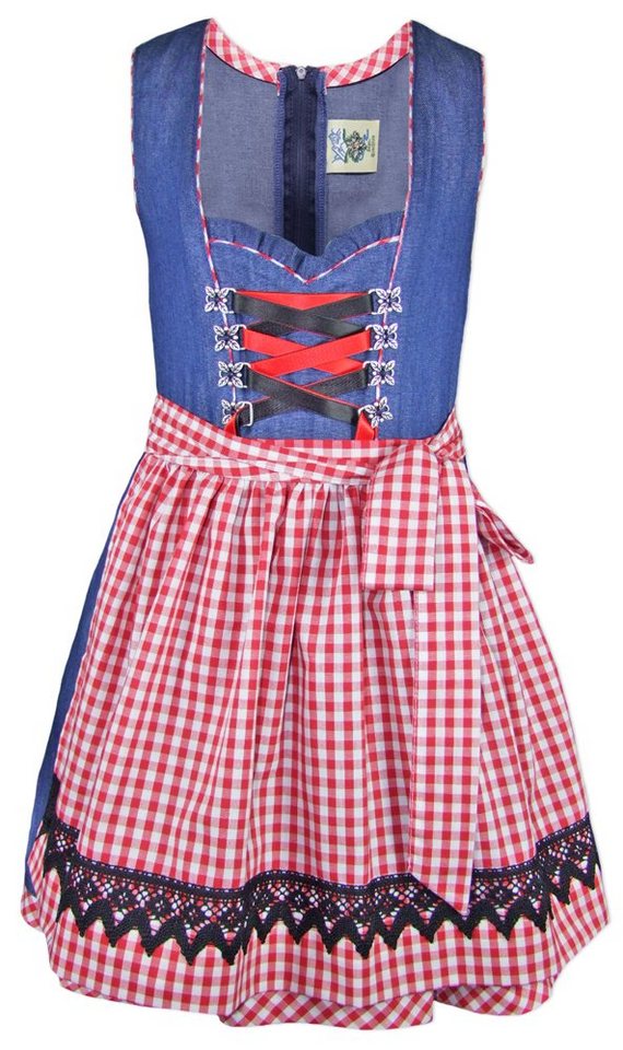 Isar-Trachten Dirndl Jugend Dirndl 'Laura' Jeanslook 44937, Blau Rot von Isar-Trachten