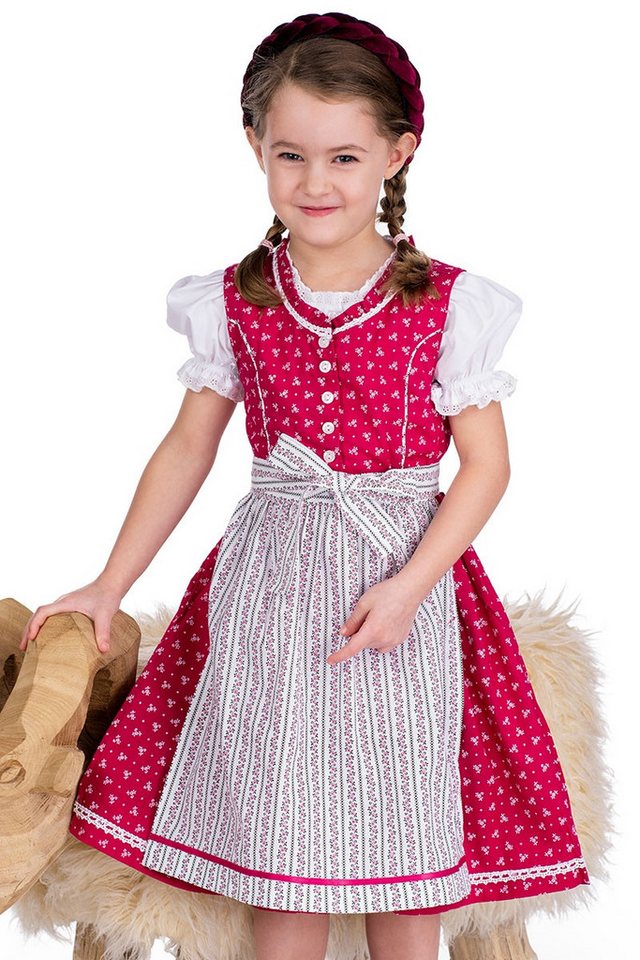 Isar-Trachten Dirndl Kinderdirndl 3tlg. - BEPPINA - himbeer, rot von Isar-Trachten