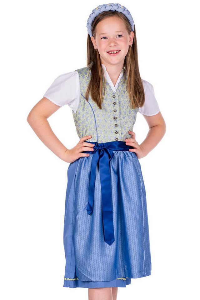 Isar-Trachten Dirndl Kinderdirndl 3tlg. - DELIA - lindgrün/seeblau von Isar-Trachten