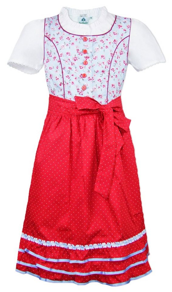 Isar-Trachten Dirndl 'Paula' 3-tlg. mit Bluse 64296, Hellblau Rot von Isar-Trachten