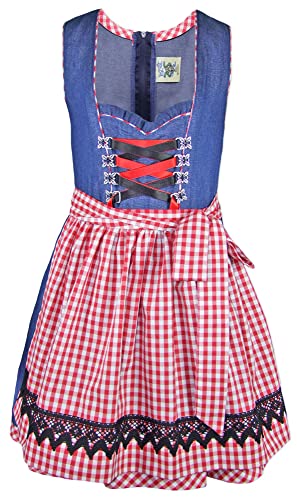 Isar-Trachten Jugend Dirndl Laura Jeanslook 44937 | Blau Rot 140 von Isar-Trachten