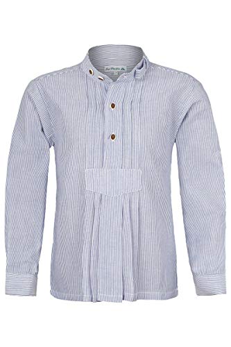 Isar-Trachten Jungen Kinder Trachten-Stehbund-Schlupf-Hemd mit Pfoad gestreift Marine, BLAU (Marine), 152 von Isar-Trachten