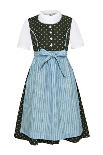 Isar-Trachten Kinder Dirndl 3-TLG. Kleid Bluse Schürze für Mädchen Oktoberfest Kirchweih Hochzeit Sonntagausflug grün/blau von Isar-Trachten