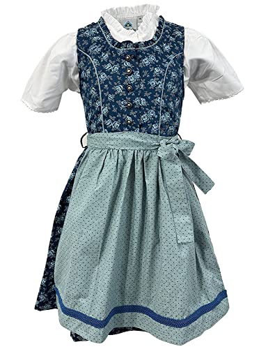 Isar-Trachten Kinder Dirndl Emma 3-TLG. mit Bluse 63112 | Blau 140 von Isar-Trachten