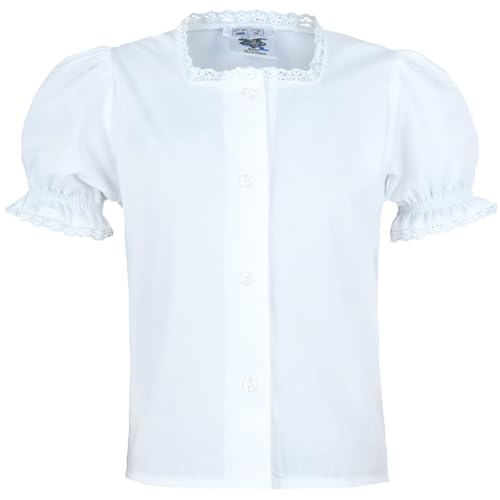 Isar-Trachten Kinder Dirndlbluse mit Puffarm weiß Mädchen Bluse Knöpfe (DE/NL/SE/PL, Numerisch, 152, Regular, weiß) von Isar-Trachten