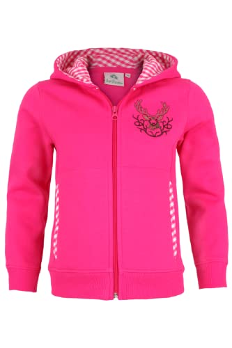 Isar-Trachten Kinder Jacke Trachtenjacke Mädchen pink, Kapuzenjacke Kinder Sweatjacke mit Hirschstickerei (Pink, 74) von Isar-Trachten