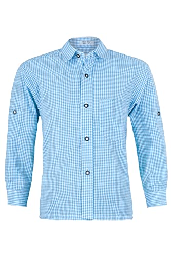 Isar-Trachten Kinder Trachten-Hemd Kleinkaro Kariertes Hemd Jungen hellblau, Gr. 110 von Isar-Trachten