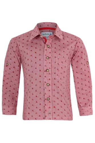 Isar-Trachten Kinder Trachtenhemd Malte mit Hirschen 52913 - Rot Gr. 74 von Isar-Trachten