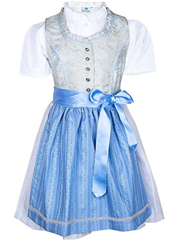 Isar-Trachten Kinderdirndl 43163 grau blau | Dirndl mit Knöpfen Bluse und Schürze | Mädchen Gr 164 von Isar-Trachten