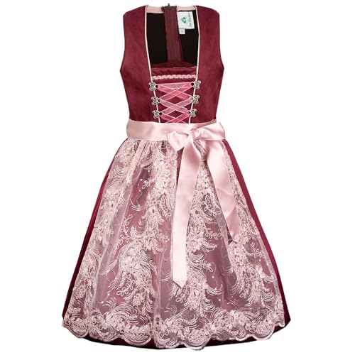 Isar-Trachten Kinderdirndl Magdalena weinrot rosa | Süßes Dirndl mit Schürze | Mädchen (DE/NL/SE/PL, Numerisch, 134, Regular, weinrot rosa) von Isar-Trachten