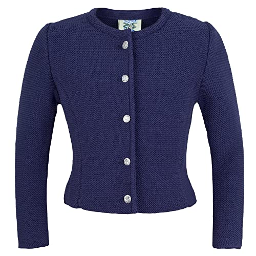 Isar-Trachten Kinderstrickjacke 47065 | Trachtenjacke Trachtenstrickjacke für Mädchen | Elegante Jacke für Kinder (116, Marine) von Isar-Trachten