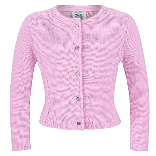 Isar-Trachten Kinderstrickjacke 47065 | Trachtenjacke Trachtenstrickjacke für Mädchen | Elegante Jacke für Kinder (128, Hellrosa) von Isar-Trachten