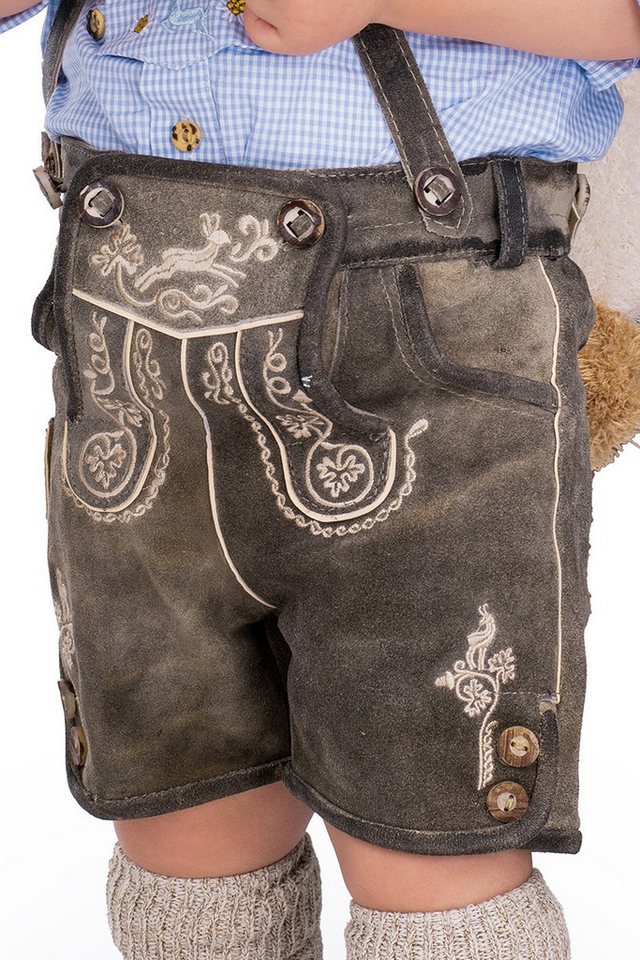 Isar-Trachten Lederhose Lederhose Kinder - HENNY - schiefer/beige von Isar-Trachten