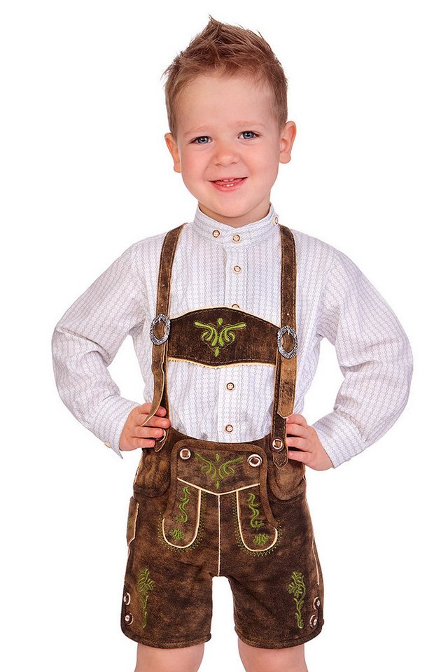 Isar-Trachten Lederhose Lederhose Kinder - MATHEO - braun/grün von Isar-Trachten
