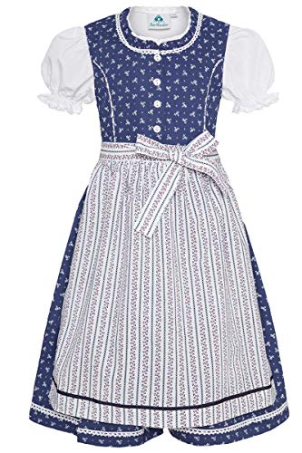 Isar-Trachten Mädchen Kinderdirndl blau mit Bluse, BLAU, 104 von Isar-Trachten