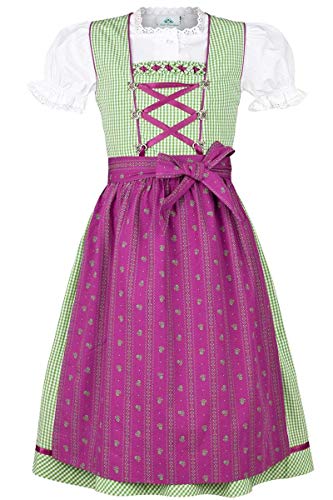 Isar-Trachten Mädchen Kinderdirndl grün Beere mit Bluse, GRÜN, 104 von Isar-Trachten