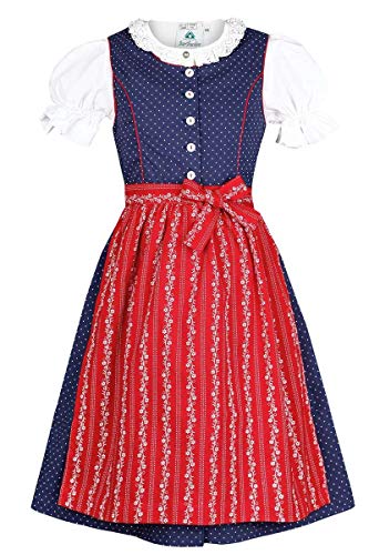 Isar-Trachten Mädchen Kinderdirndl mit Bluse Marine, BLAU (Marine), 104 von Isar-Trachten