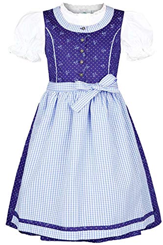 Isar-Trachten Mädchen Kinderdirndl mit Bluse blau hellblau, BLAU (Marine), 104 von Isar-Trachten