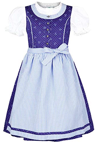Isar-Trachten Mädchen Kinderdirndl mit Bluse blau hellblau, BLAU (Marine), 122 von Isar-Trachten