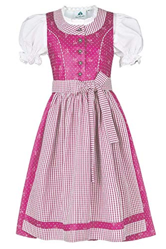 Isar-Trachten Mädchen Kinderdirndl mit Bluse pink, PINK (pink), 128 von Isar-Trachten