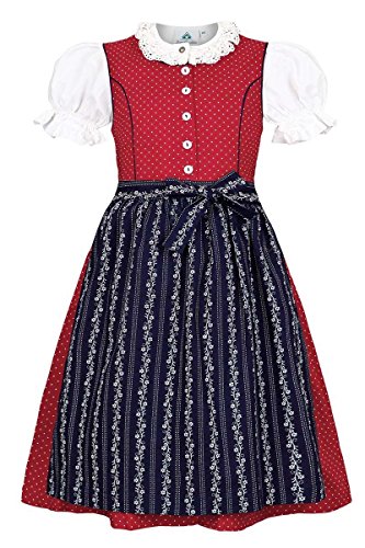 Isar-Trachten Mädchen Kinderdirndl mit Bluse rot, ROT, 98 von Isar-Trachten